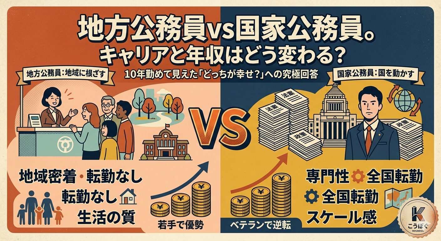 地方公務員vs国家公務員。キャリアと年収はどう変わる？10年勤めて見えた「どっちが幸せ？」への究極回答